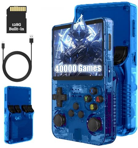 KINMRIS R36S Retro Handheld Spielkonsole, Retro Konsole 3,5-Zoll-IPS-Bildschirm, 128 G über 40.000 Spiele, tragbare Spielkonsole für Kinder und Erwachsene, unterstützt mehrere Emulatoren (Blau)