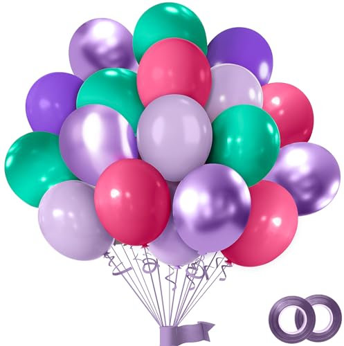 50 Pezzi Set Palloncini Sirenetta, Palloncino Latex Buon Compleanno 30 cm, Palloncini Metallizzati Viola Blu con Verde Acqua Viola e Rosa, Decorazioni per Feste a Tema Sirenetta per Bambine