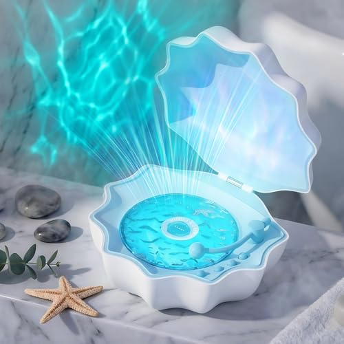 Ocean Wave Projector Light, Shell Night Light Built-in Bluetooth Speaker, Remote Control, White Noises for Home Decor/Relaxation/Party/Music/Gift (Blue)