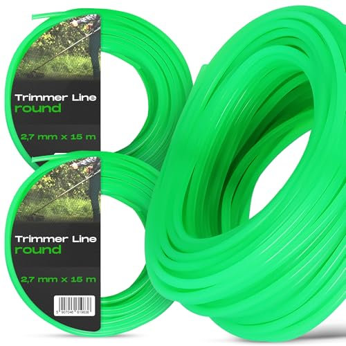Instalguru 2X Filo da Taglio 2,7 mm 15 m Nylon Filo per Decespugliatore Tagliaerba Rotondo Verde Ricambio Corda Tagliabordi Decespugliatore Robusto Resistente allo Strappo