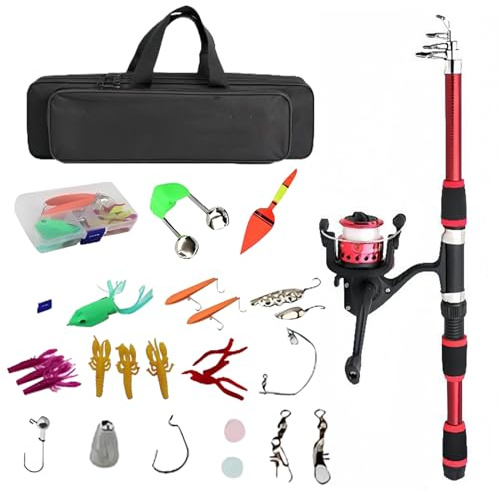 Angelset für – Angelrute für Kinder zum Werfen | Ausrüstung für Einsteiger Angeln mit Rolle und Aufbewahrungstasche für Anfänger, junge Angler