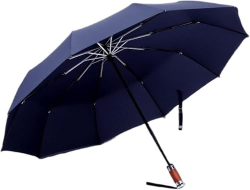 Automatisch Faltbarer 120cm Regenschirm Mit Holzgriff Vollautomatischer Regen- / Sonnenschein Regen- / Sonnenschirm Für Den Außenbereich Reisezubehör Regenschirm, Blue 1, A