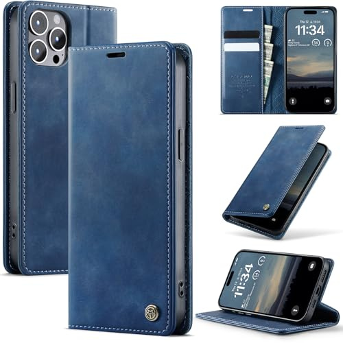 owlhold iPhone 12 Pro Max hülle klapphülle Premium PU Leder, RFID Schutzhülle, Faltbare Ständer, Handytasche Lederhülle Kartenfach Standfunktion Handyhülle iPhone 12 Pro Max - Blau