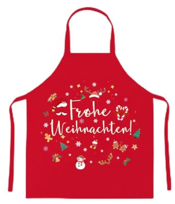 PIujsym Frohe Weihnachten Schürze Rot, Festliche Kochschürze Backschürze für Damen & Herren, mit lustigem Weihnachtsmuster (80x60cm), Ideale Weihnachtsdeko und Geschenk für die Küche, Weihnachtsküche