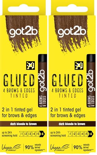 got2b Glued 4 Brows & Edges Tinted Gel 2 in 1 16ml, Buildable Colour Dark Blonde to Brown, Screaming Hold Brow Gel, Eyebrow Gel for Long-Lasting Looks, Vegan Formula*, Naturally-Derived Ingredients**