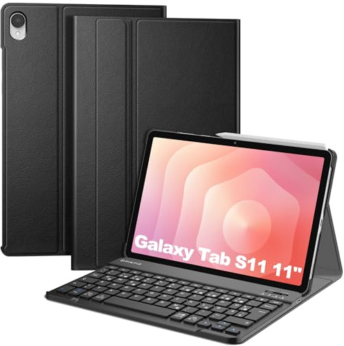 FINTIE Tastatur Hülle für Samsung Galaxy Tab S11 2025 11 Zoll Tablet | Magnetisch Abnehmbare Deutsches QWERTZ-Layout Bluetooth Tastatur, Verstellbarer Ständer, Schwarz