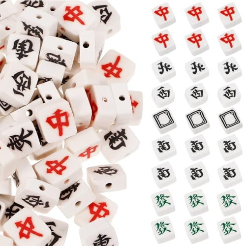 SEWACC 100pcs Mahjong Tile Beads, Clay Mahjong Charms, DIY Loose Spacer Beads for Necklace Bracelet Earring Jewelry Making Supplies, 0. 39 X 0. 35 X 0. 19 Inch