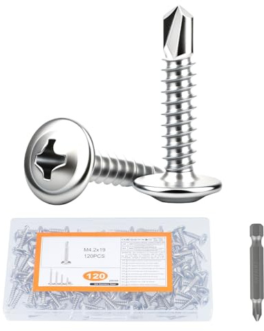 120 Pcs Wafer Head Self Tapping Screws Metal, M4.2x13mm Self Drilling Wafer Head Screws, Sheet Metal Screws410 Stainless Steel Modified Truss Tek Screw Set for MetalWork (120, Silver, M4.2 x 19)