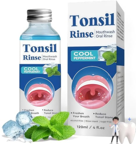Tonsil Stone Mouthwash & Bad Breath Treatment - Natural Oral Rinse for Tonsil Stone Removal, Dry Mouth Relief & Sore Throat Soothing - Freshens Breath for Adults, 120ml