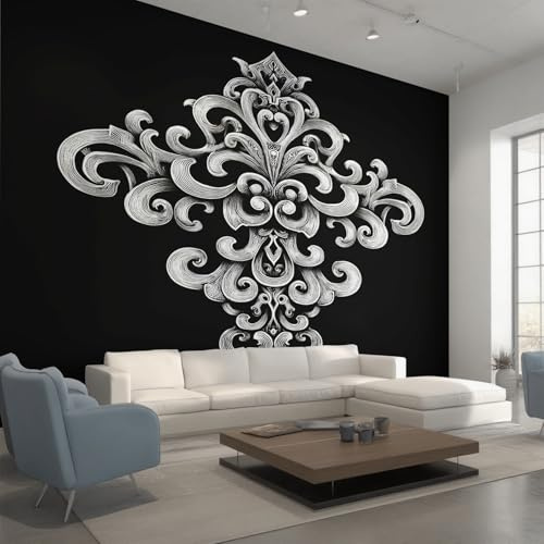 Generisch Tapete Damaskus, Art Fototapete Barock Blumen Viktorianisch Tapeten Wandtapete Wohnzimmer Schwarz Weiß Tapete fur Schlafzimmer 150x105 cm Wanddekoration Vliestapete W&39