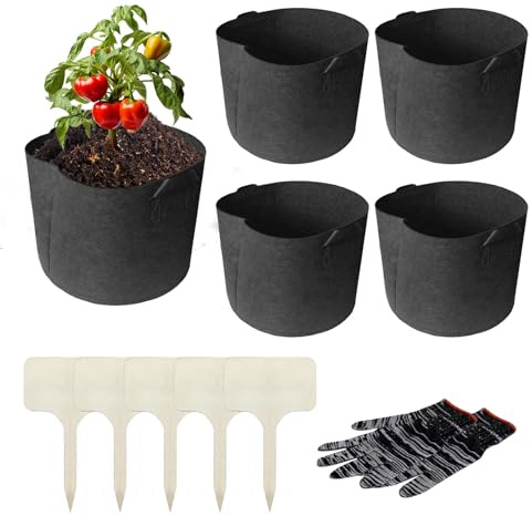 5 Stück 40L Pflanzsack Vliesstoff Pflanzsäcke mit Griffen und Pflanzetikett | Pflanzkübel Groß 38 x 33,5 cm Gartenpflanze Anbaubeutel Atmungsaktive Blumentöpfe für Kartoffeln Tomaten und Gemüse