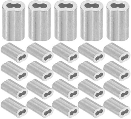HONMEET 100pcs 8-Shaped Aluminum Double Hole Cable Sleeves Wire Rope Crimps 1.0mm Aluminum Ferrule Crimping Tool for Throttle Cable Ends and Wire Rope Rigging in Industrial Use