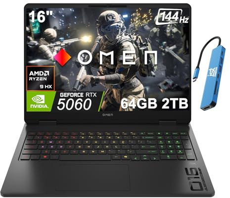 HP OMEN 16 Slim Laptop, 40.6 cm FHD+, AMD Ryzen 9 8940HX, 64GB DDR5, 2TB SSD