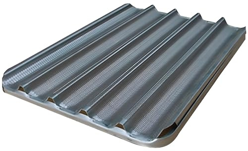 Packung mit 5 professionellen WORLDMAI Backbleche aus perforiertem Aluminium, 60 x 40 cm, für Brotbackofen, perforierte geriffelte Platten für Bäckerei, Konditorei und Gastgewerbe