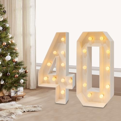 Beleuchtete Zahlen 40, Led Zahlen, LED-Lichtzahlen für Hochzeiten, Geburtstagsdekorationen, warmes Licht, 100 cm Höhe