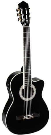 Almeria CC 36 EQ Classic BK 4/4, Konzertgitarre Schwarz, Mit Tonabnehmer, Cutaway, Fichtendecke, Sapele Boden und Zargen, Mattes Finish, 19 Bünde, Ideal für Anfänger