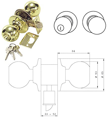 Tesa Assa Abloy 3902U0CM Juego De Pomos BOLA Para Puertas Cromo Mate Función 02