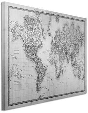 50x70cm Wandbild Fotoleinwand Bild in Schwarz Weiss Weltkarte 1860