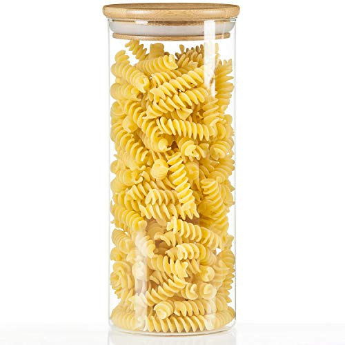 Dimono® Vorratsglas aus Borosilikatglas Vorratsgläser Glas-behäler Einweck-Glas mit Bambus-Deckel (1 Liter)