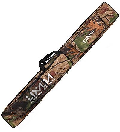 Lixada Angelausrüstungstasche, zweilagig, große Kapazität, zusammenklappbar, Angelruten-Tragetasche, Aufbewahrungstasche (120–150 cm) (Camouflage-Gelb, 120 cm)