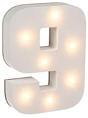 OOTB Illuminated Number 9 Light with 7 LED, Wood, White