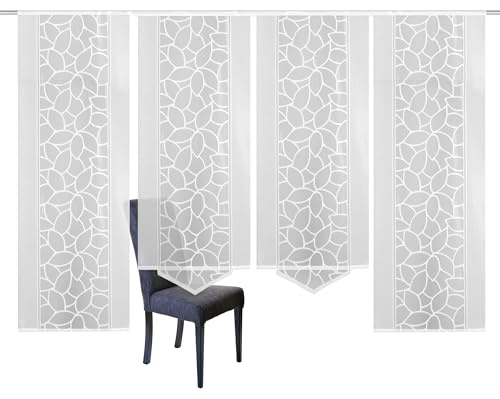 Home Fashion 94334 4er-Set SCHIEBEGARDINEN Jacquard, weiß, 2X 225x57 + 2X 160x57 cm