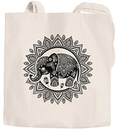 Jutebeutel Elefant Mandala Boho Bohamian Ethno Tribal Ornament Baumwolltasche Stoffbeutel Einkaufsbeutel Autiga® natur 2 lange Henkel