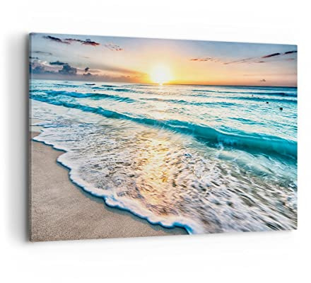 ARTTOR Bilder auf Leinwand 120x80cm Wandbild Landschaften Maritim - 3621 | Meer Welle Strand Groß XXL Wanddekoration Wohnzimmer Schlafzimmer Küche Wanddeko Wand Kunstdruck Wandkunst Wall Decor ARTTOR
