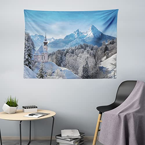 ABAKUHAUS Winter Wandteppich, Bavaran Alpen Deutschland, Wohnzimmer Schlafzimmer Heim Seidiges Satin Wandteppich, 200 x 150 cm, Weiß Blau