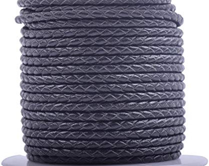 KONMAY 4.5Meters 2.5mm Round Black Geneuine Braided Leather Cord Bolo Leather Cord…