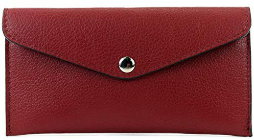 modamoda de - P03 - ital. Damen Portemonnaie Echtleder lang, Farbe:Purpurrot