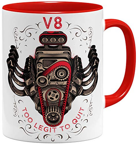OM3® - V8-Big-Block-Power - Tasse | Keramik Becher | 11oz 325ml | Beidseitig Bedruckt | Rot