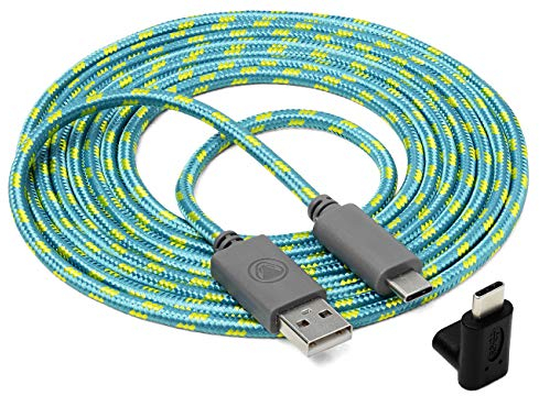 snakebyte CHARGE:CABLE Lite - grün - USB-C Ladekabel für die Nintendo Switch und Switch Lite, inkl- 90° USB-C Adapter, 2,5 Meter Kabellänge