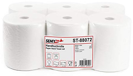 SemyTop Reißfeste Handtuchrollen für Markenfreie Spendersysteme, 2 lagig, Zellstoffmix, weiß, 20 cm, ca Länge 130m, 4er Kern, saugstark, weich, nicht perforiert, 6000 g