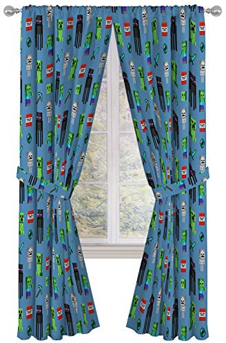 Minecraft Monster Hunters 84 Inch Drapes - Beautiful Room Décor & Easy Set Up, Bedding - Curtains Include 2 Tiebacks, 4 Piece Set (Official Minecraft Product)