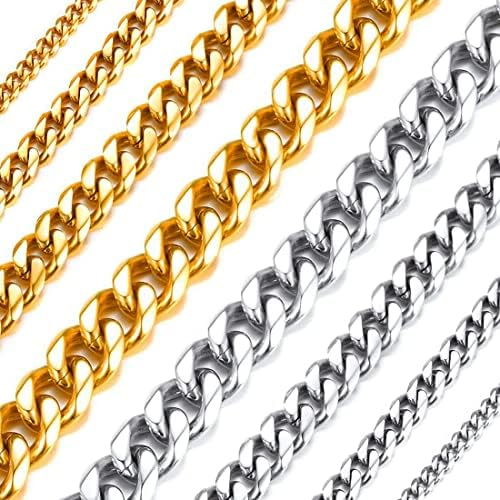Richsteel Punk Halskette edelstahl klassische Panzerkette Halskette 6mm breit 51cm land Unisex Cuban Link Chain Partnerkette Freundschaftskette