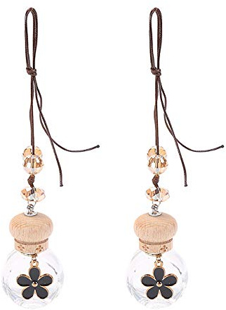 2 Pcs 6ml Empty Refillable Car Hanging Perfume Glass Bottle Air Freshener Fragrance Diffuser Aromatherapy Essential Oil Ornament Bottle Black