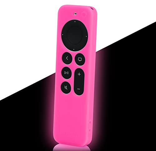 LEFXMOPHY Schutzhülle für Apple TV 2024 Remote Case AppleTV Siri 2nd 2021 3rd 2022 2023 Control – rutschfeste, stoßfeste Silikonhülle, leuchtet im Dunkeln, Rosa