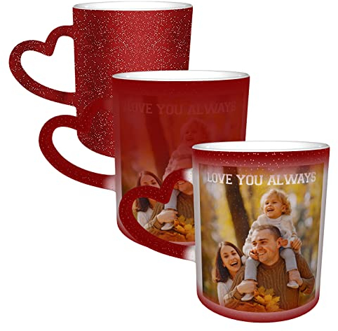 Naispanda Tasse Photo Magique Personnalisée, Tasse Photo Texte Personnalisé Tasse à Café Chaleur Changée Personnalisable Mug Cadeau Original pour Couple Amoureux De La Famille Et des Amis - Rouge