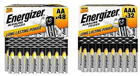 Energizer AA Batteries, Alkaline Power Double A Batteries, 48 Pack (Amazon Exclusive) + AAA Batteries, Alkaline Power Triple A Batteries, 32 Pack (Amazon Exclusive)