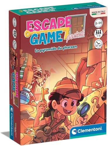 Clementoni | Escape Game Pocket – Die Pyramide des Pharaos für Kinder ab 8 Jahren | Mathematische Logik-Rätselkarten | 1 bis 6 Spieler | 30-60 Minuten | Spielische Aktivität zum Mitnehmen |