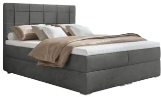MOONB- 3 | Bari Boxspringbett 160x200, Doppelbett, boxspringbett bett mit bettkasten, Bonell-Matratze und Topper, Doppelbett, Polsterbett mit bettkasten, Schlafzimmer (160 x 200 cm, Grau)