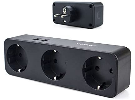 VOOMY Multiprise Murale, 5 en 1 Prise USB Multiple USB, Multiprise 3 Prises et 2 Ports USB, Prise Multiple Murale USB 4000W, Triplette Electrique pour la Maison Le Bureau Les Voyages (Noir)