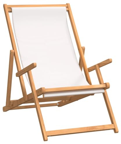 vidaXL Strandstuhl Klappbar Massivholz Teak Creme