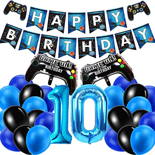 Geburtstagsdeko Jungen 10 Jahre, Gaming Dekoration Luftballons,Gamer Geburtstagsdeko, Controller-Folienballons und Blau-schwarze Ballons,Videospiel Game Party für Kinder Set,Jungen Geburtstag