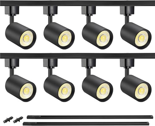 VANoopee 8-Light LED Track Lighting Kit with 6.6FT H Type Track Rails, Dimmable Track Light Heads Bright Ceiling Spotlight Fixture for Kitchen Accent Art, 3000K Warm White, No Flicker 10W 800lm Black