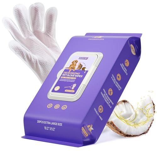 HICC PET Dog Wipes Cleaning Deodorizing, Nourish Fur and Eliminate Odors, Hypoallergenic Pet Bath Gloves Wipes with Coconut Oil, Cat Cleaning Wipes for Daily Care and Traveling