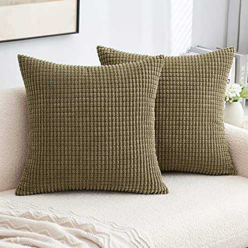 MIULEE 2er Set Kissenbezug Kordsamt Dekokissen Kissenbezüge Sofakissen Dekorativ Couchkissen Zierkissen Kissenhülle Moderne Bezug Weich für Sofa Wohnzimmer Schlafzimmer 40x40 cm Olivgrün