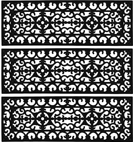 JVL Lexi Wrought Iron Effect Rubber Step Mat, 25x75cm, Set of 3