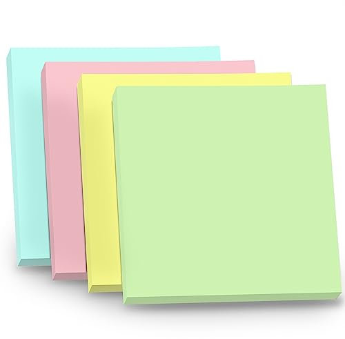 WAYTEX 400 Notes Autocollantes Repositionnables Lot de 4 blocs de 100 Sticky Notes Carrées 75 x 75 mm 4 Couleurs Pastel